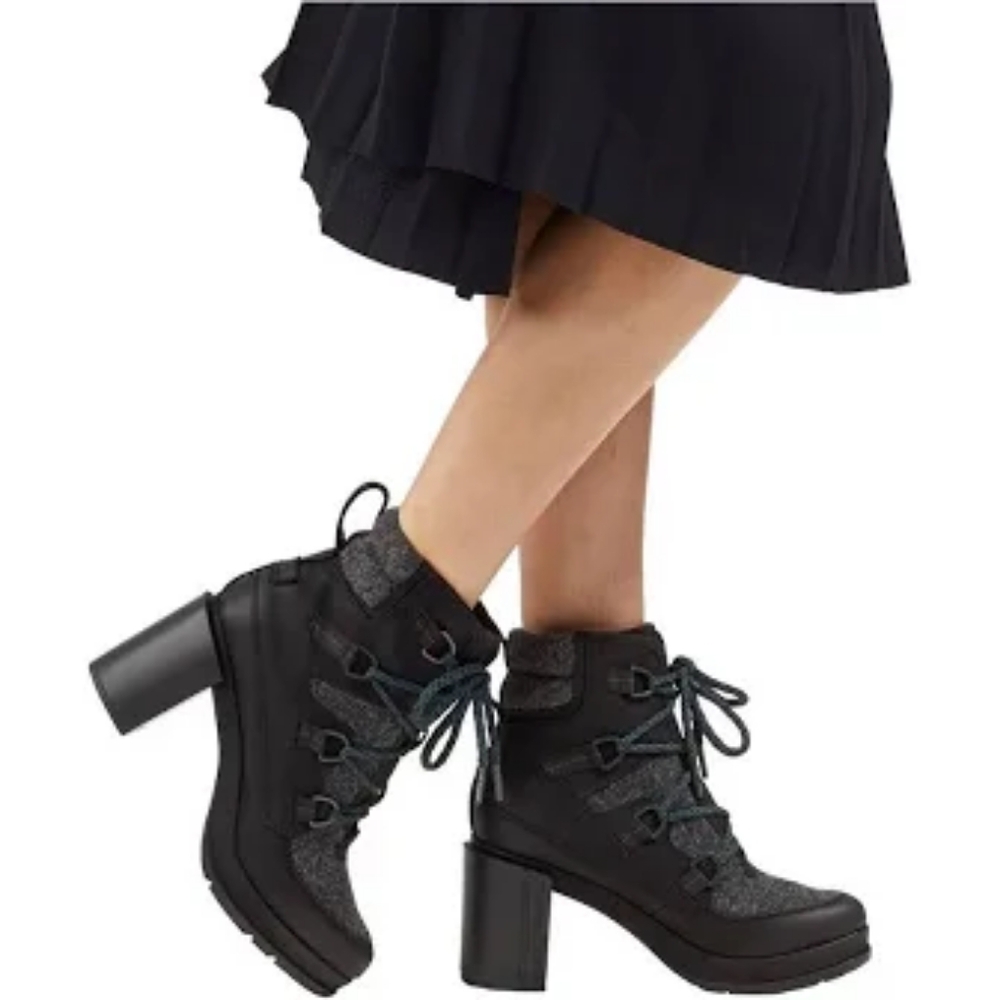 Sorel Boots Women's 10 Black Leather The Blake Lace-up Heel Booties
